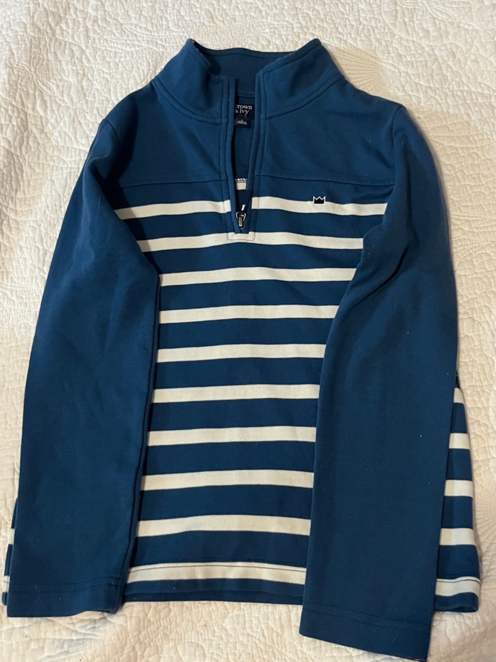 Boys small crown & ivy Navy and White Striped Quarter-Zip Sweater